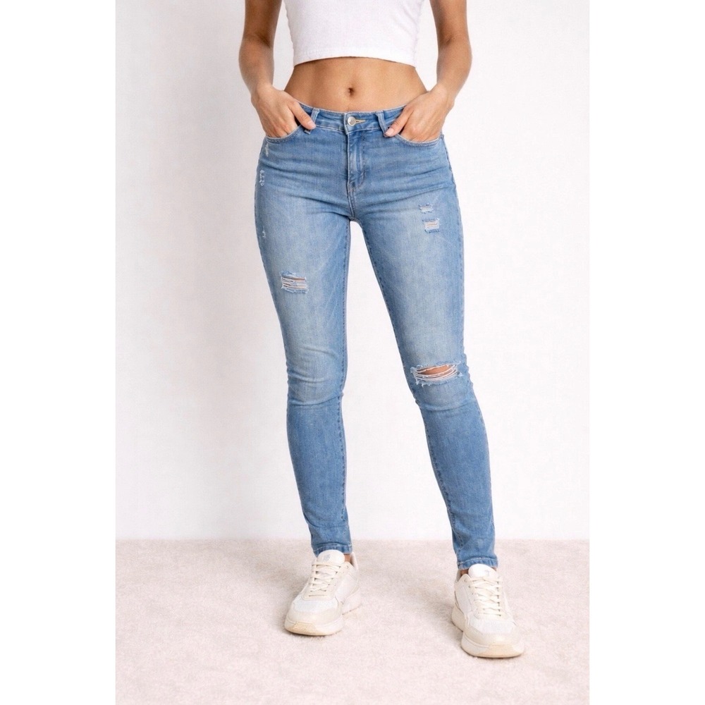 Hollister Super Skinny Distressed Light Wash Jeans Womens 5R W27 L31 Low Rise